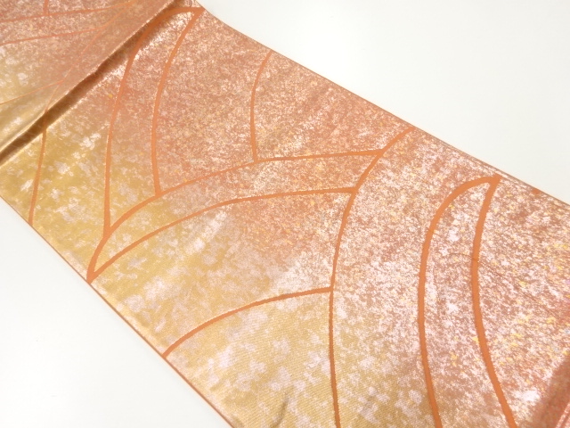 リサイクル　芝草に草花模様織出し袋帯